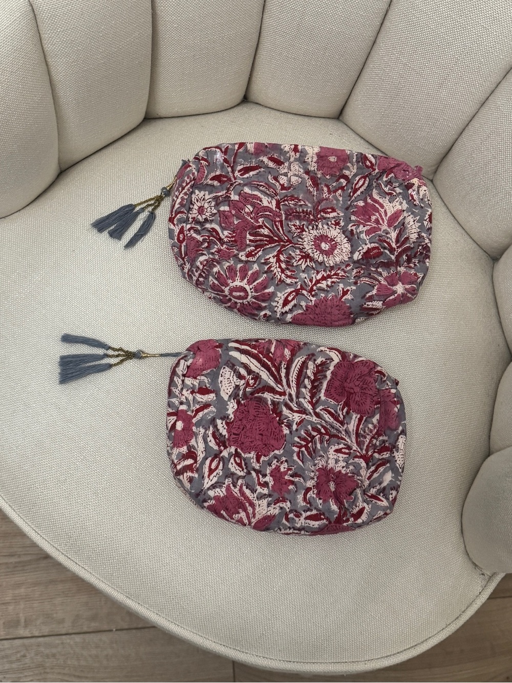 Set of 2 block print cosmetic bags